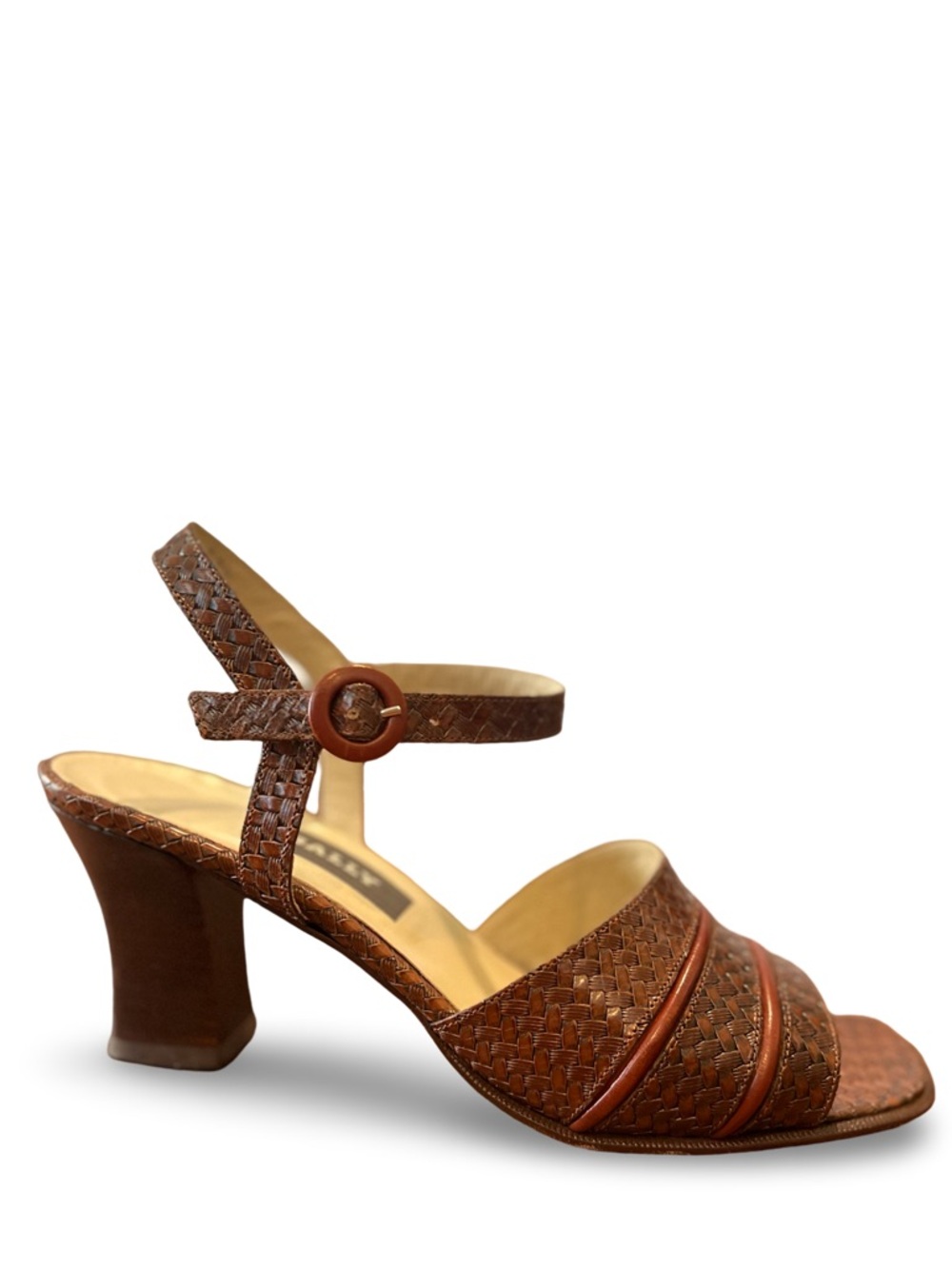 BALLY Capolona Woven Leather Strap Heel Sandals size 39 1/2 EU size 8.5 US